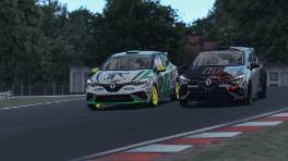 17.04.2023, The Racing Line Clio Cup, Media Day, Oulton Park Fosters, Steven Burns, Send it or Bend it, Fabian Siegmann, Team Heusinkveld, iRacing