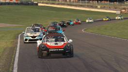 01.05.2023, The Racing Line Clio Cup, Round 2, Brands Hatch Indy, Safety car leads, iRacing