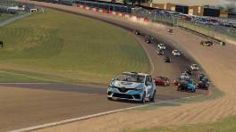 01.05.2023, The Racing Line Clio Cup, Round 2, Brands Hatch Indy, Start action, iRacing