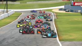 VCO INFINITY, 20.-21. April 2024, Race 16, Dallara IR18 INDYCAR, Road Atlanta, Start action, #89, BS+COMPETITION leads, iRacing